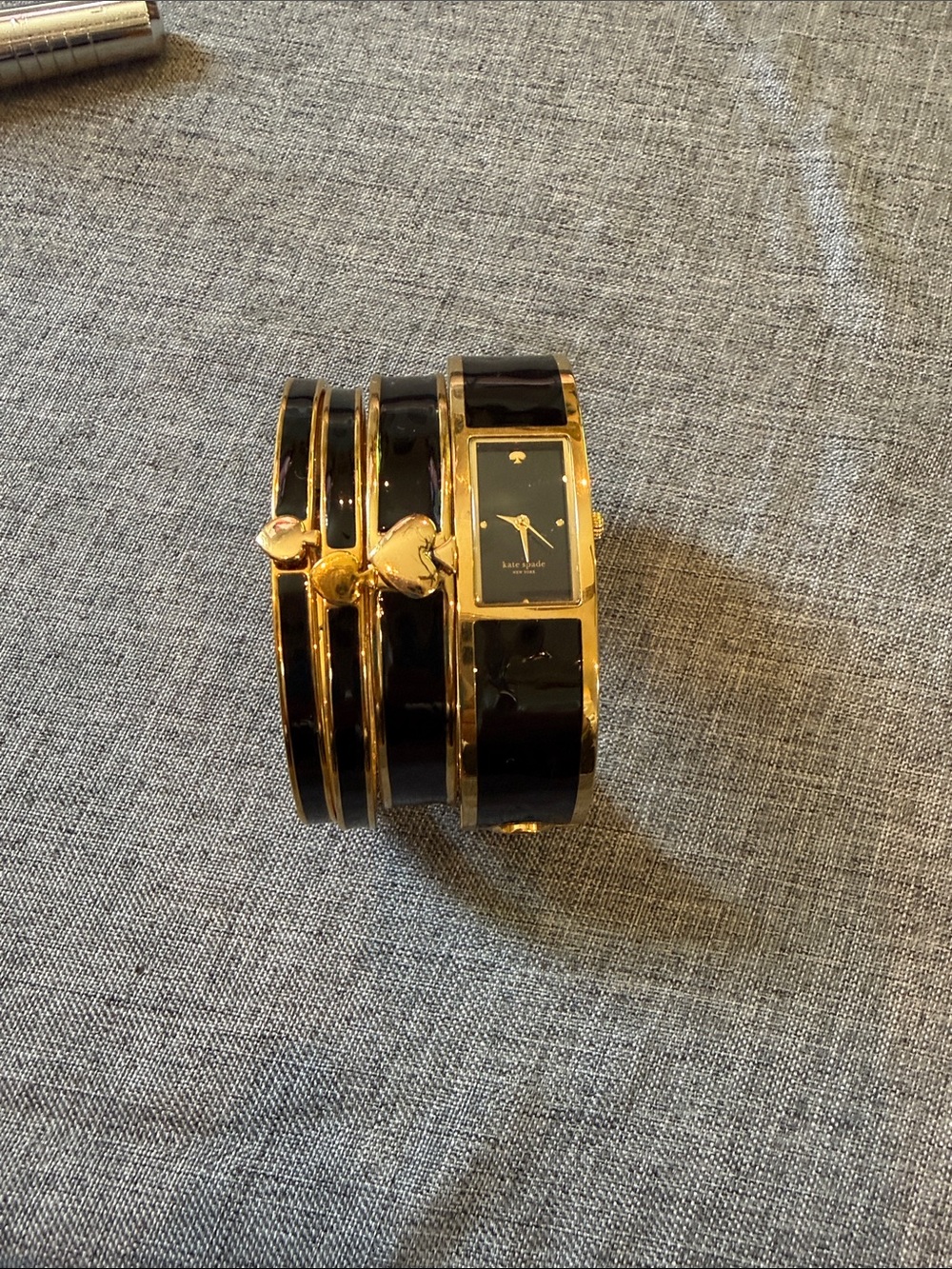 kate spade Black and Gold Enamel Bangle Watch & Bracelets; Ace up you sleeves